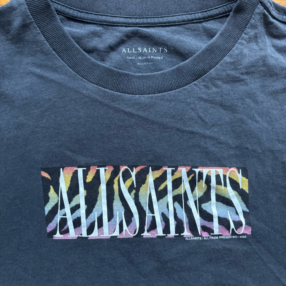 All Saints Washed Black Graphic T-Shirt Men’s Small 100% Cotton Relaxed Fit - Picture 3 of 5